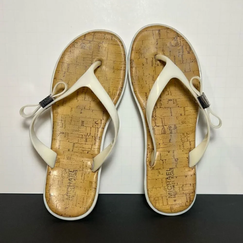 Girls MICHAEL KORS White Cork Print Footbed Flip Flop Sandals / Size 2